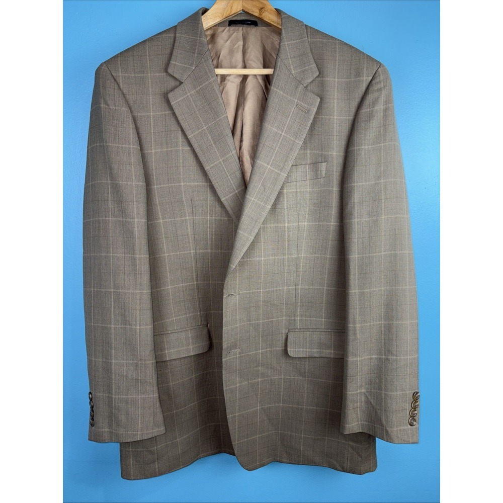 Lauren Ralph Lauren Blazer Window Pane 100% Wool 42 Long Tan Old Money Preppy